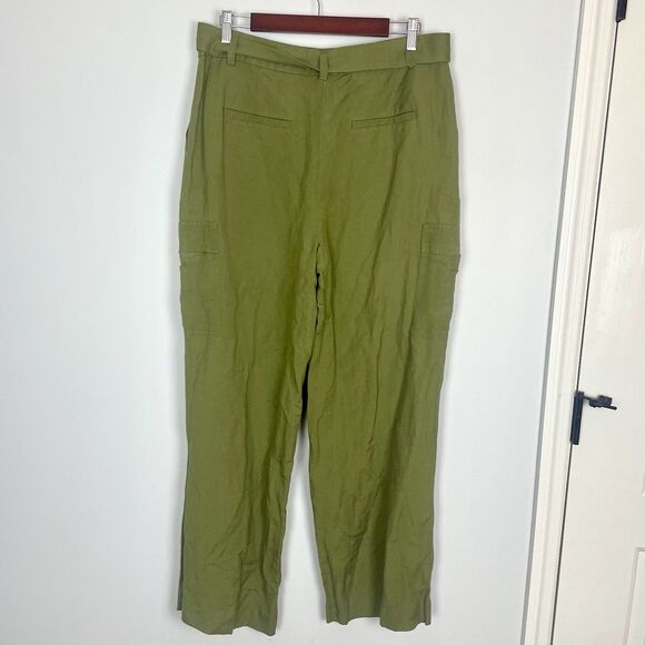 Loft Belted Drapey Cargo Linen Blend Pants Olive Green Womens Size 10 Workwear - Picture 11 of 14